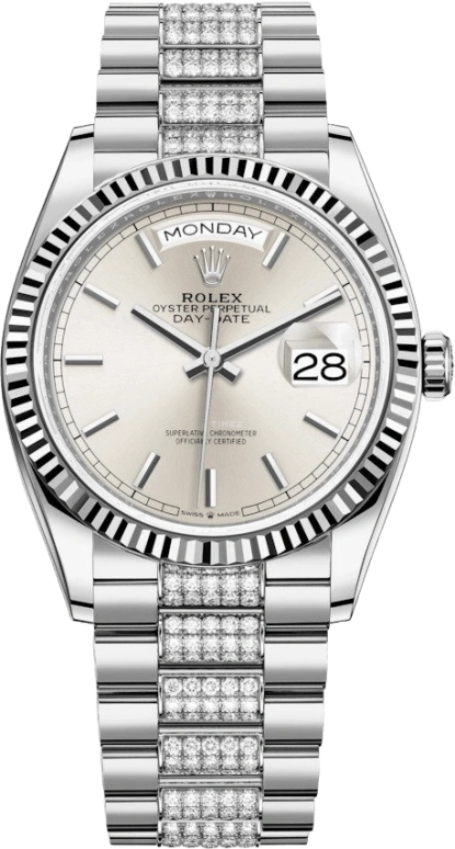 Rolex,Day-Date 36 36mm,36mm,White Gold,Silver,Automatic,Date,Day,128239,128239-0025