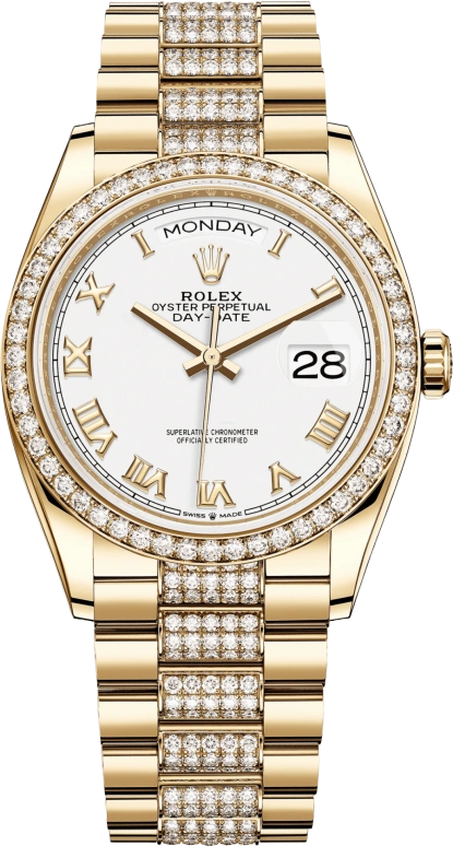 Rolex,Day-Date 36 36mm,36mm,Yellow Gold,White,Automatic,Date,Day,128348RBR,128348RBR-0043
