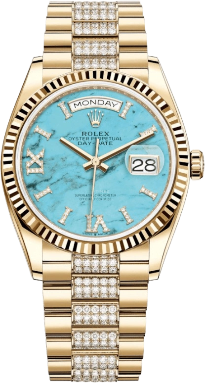 Rolex,Day-Date 36 36mm,36mm,Yellow Gold,Blue,Automatic,Date,Day,128238,128238-0072