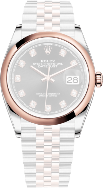 Rolex,Datejust 36 36mm,36mm,Rose Gold,Stainless Steel,Black,Automatic,Day,70hours,126201,126201-0019