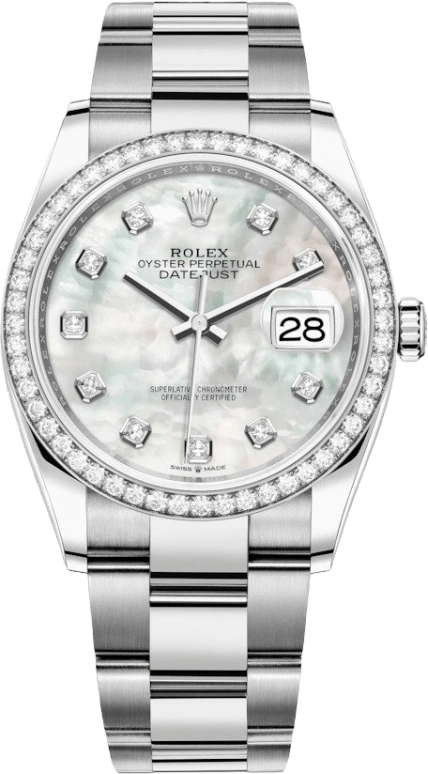 Rolex,Datejust 36 36mm,36mm,White Gold,Stainless Steel,White,Automatic,Day,70hours,126284RBR,126284RBR-0012