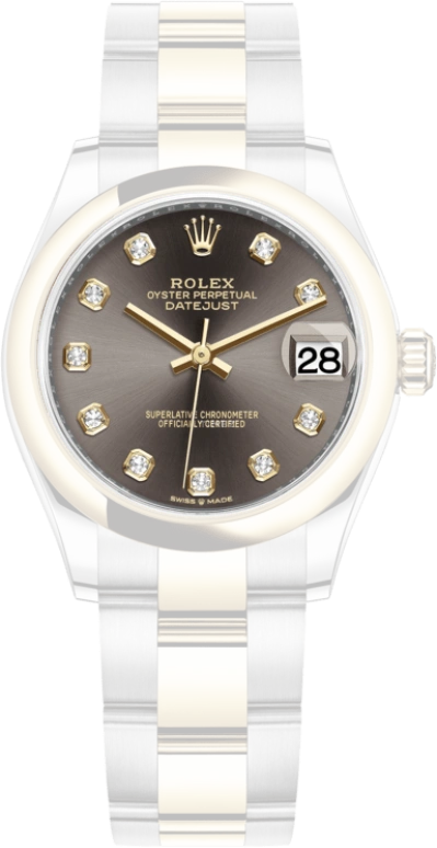 Rolex,Datejust 31 31mm,31mm,Yellow Gold,Stainless Steel,Grey,Automatic,Day,55hours,278243,278243-0021