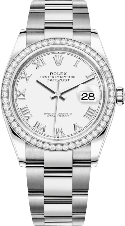Rolex,Datejust 36 36mm,36mm,White Gold,Stainless Steel,White,Automatic,Day,70hours,126284RBR,126284RBR-0018