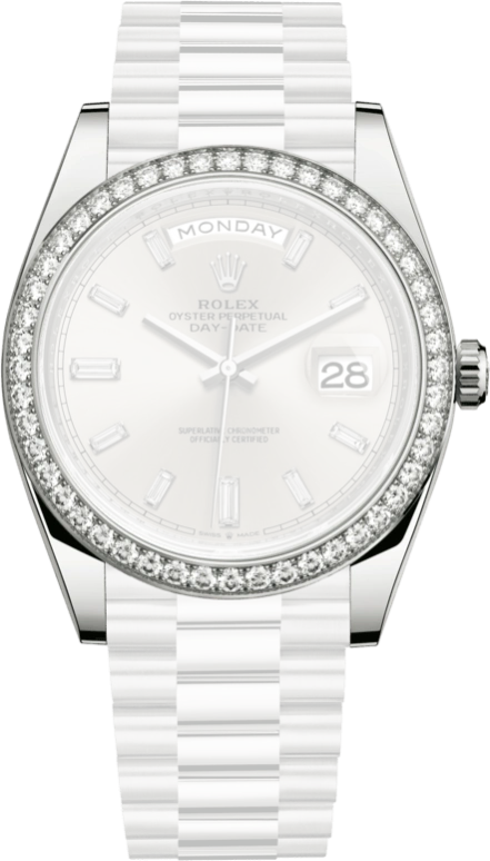 Rolex,Day-Date 40 40mm,40mm,White Gold,Silver,Automatic,Date,Day,228349RBR,228349RBR-0001