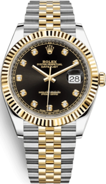 Rolex,Datejust 41 41mm,41mm,Yellow Gold,Stainless Steel,Black,Automatic,Day,70hours,126333,126333-0006
