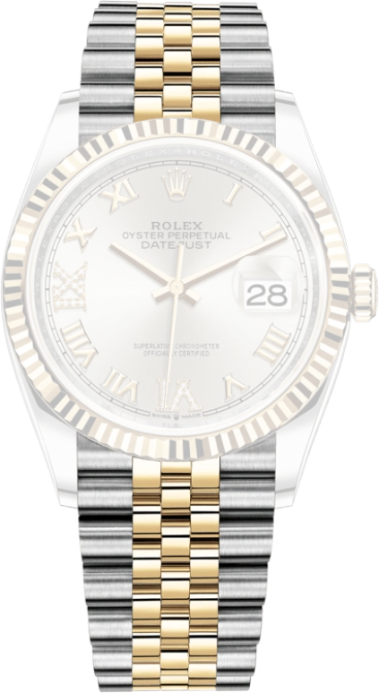 Rolex,Datejust 36 36mm,36mm,Yellow Gold,Stainless Steel,Silver,Automatic,Day,70hours,126233,126233-0031