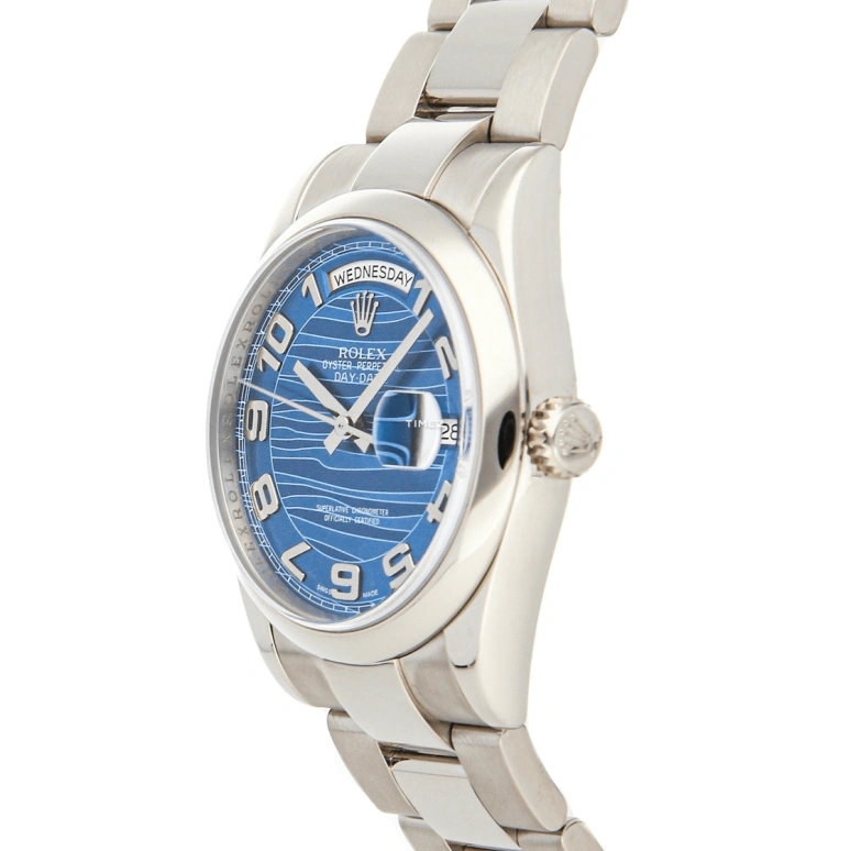Rolex,Day-Date 36 36mm,36mm,White Gold,Blue,Automatic,Date,Day,118209,118209-Blue Wave