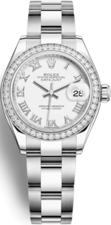 Rolex,Lady-Datejust 28mm,28mm,White Gold,Oystersteel,White,Automatic,Day,55hours,279384RBR,279384RBR-0020