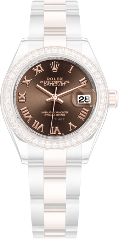 Rolex,Lady-Datejust 28mm,28mm,Rose Gold,Stainless Steel,Brown,Chocolate,Automatic,Day,55hours,279381RBR,279381RBR-0010