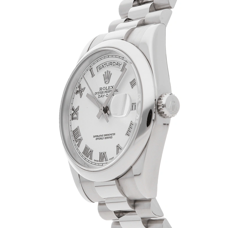 Rolex,Day-Date 36 36mm,36mm,Platinum,White,Automatic,Date,Day,118206,118206-0041