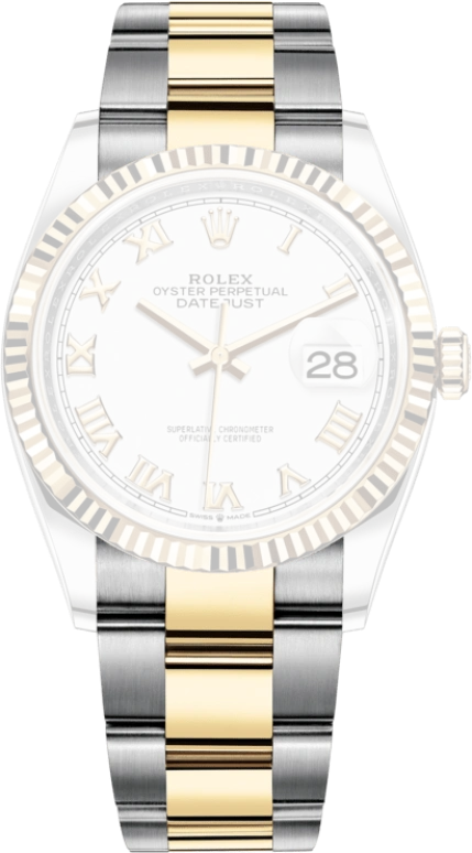 Rolex,Datejust 36 36mm,36mm,Yellow Gold,Stainless Steel,White,Automatic,Day,70hours,126233,126233-0030