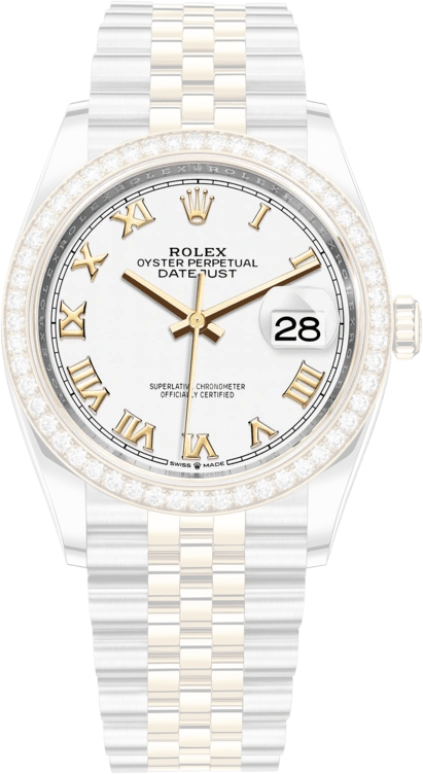 Rolex,Datejust 36 36mm,36mm,Yellow Gold,Stainless Steel,White,Automatic,Day,70hours,126283RBR,126283RBR-0015