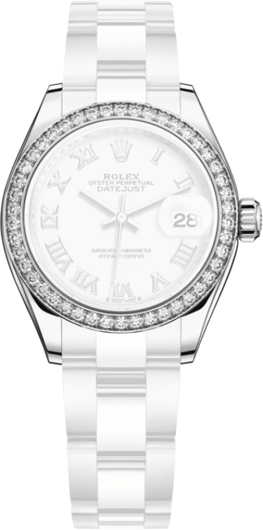 Rolex,Lady-Datejust 28mm,28mm,White Gold,Oystersteel,White,Automatic,Day,55hours,279384RBR,279384RBR-0020