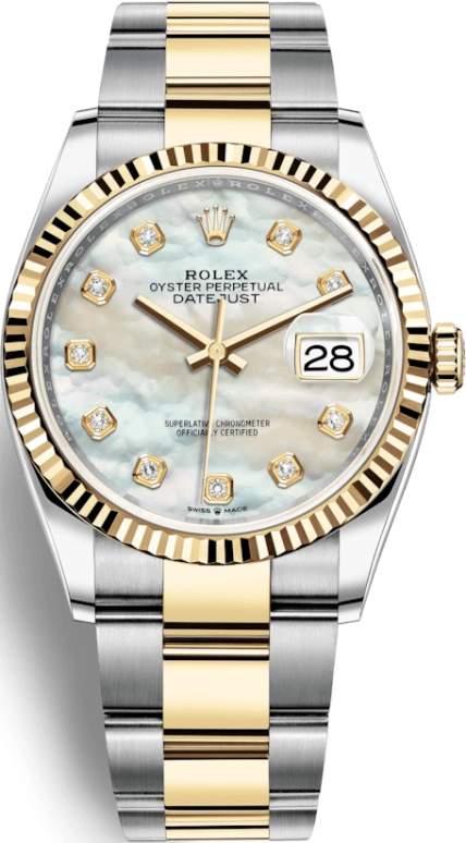 Rolex,Datejust 36 36mm,36mm,Yellow Gold,Stainless Steel,White,Automatic,Day,70hours,126233,126233-0024
