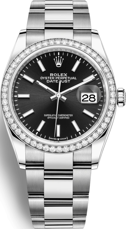 Rolex,Datejust 36 36mm,36mm,White Gold,Stainless Steel,Black,Automatic,Day,70hours,126284RBR,126284RBR-0008
