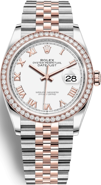 Rolex,Datejust 36 36mm,36mm,Rose Gold,Stainless Steel,White,Automatic,Day,70hours,126281RBR,126281RBR-0003