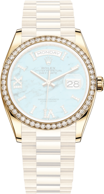 Rolex,Day-Date 36 36mm,36mm,Yellow Gold,Blue,Ice Blue,Automatic,Date,Day,Georgina Rodríguez,128348RBR,128348RBR-0037