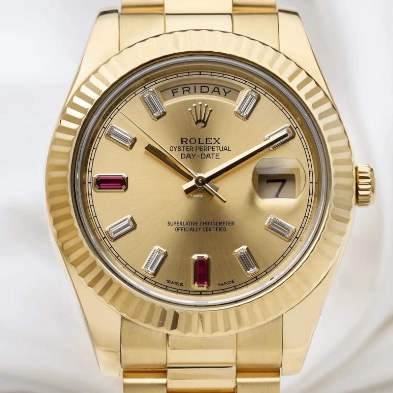 Rolex,Day-Date II 41mm,41mm,Yellow Gold,Gold,Automatic,48hours,In-house Caliber,218238 Ruby