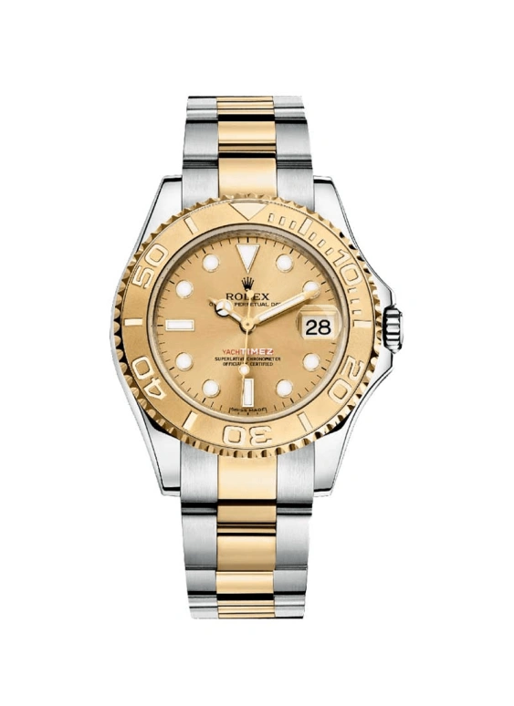 Rolex,Yacht-Master 35mm,35mm,Stainless Steel,Yellow Gold,Champagne,Automatic,Day,48hours,168623,168623-0007