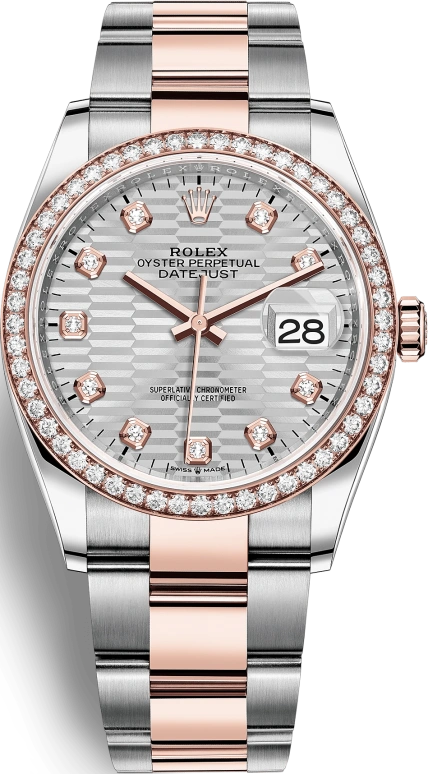 Rolex,Datejust 36 36mm,36mm,Rose Gold,Stainless Steel,Silver,Automatic,Day,70hours,126281RBR,126281RBR-0028