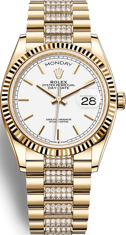 Rolex,Day-Date 36 36mm,36mm,Yellow Gold,White,Automatic,Date,Day,128238,128238-0082