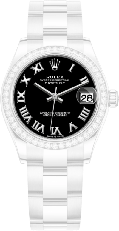 Rolex,Datejust 31 31mm,31mm,White Gold,Stainless Steel,Black,Automatic,Day,55hours,278384RBR,278384RBR-0001