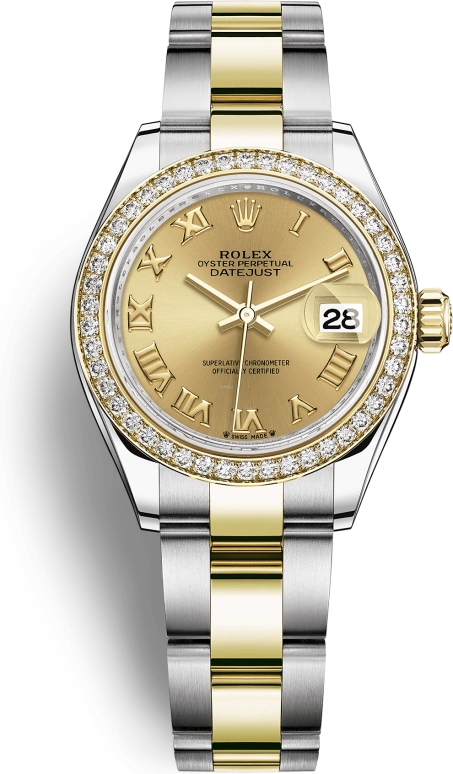 Rolex,Lady-Datejust 28mm,28mm,Yellow Gold,Oystersteel,Champagne,Automatic,Day,55hours,279383RBR,279383RBR-0010