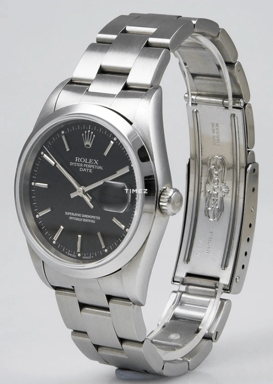 Rolex,Date 34mm,34mm,Stainless Steel,Black,Automatic,Day,48hours,15200 Black