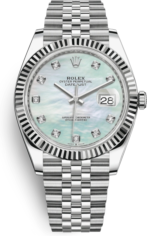 Rolex,Datejust 41 41mm,41mm,White Gold,Stainless Steel,White,Automatic,Day,70hours,126334,126334-0020