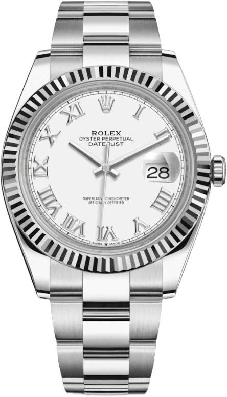 Rolex,Datejust 41 41mm,41mm,White Gold,Stainless Steel,White,Automatic,Day,70hours,126334,126334-0023