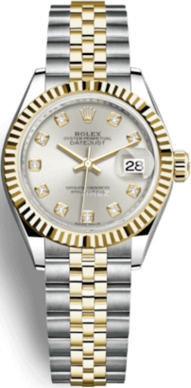 Rolex,Lady-Datejust 28mm,28mm,Yellow Gold,Stainless Steel,Silver,Automatic,Day,55hours,279173,279173-0007