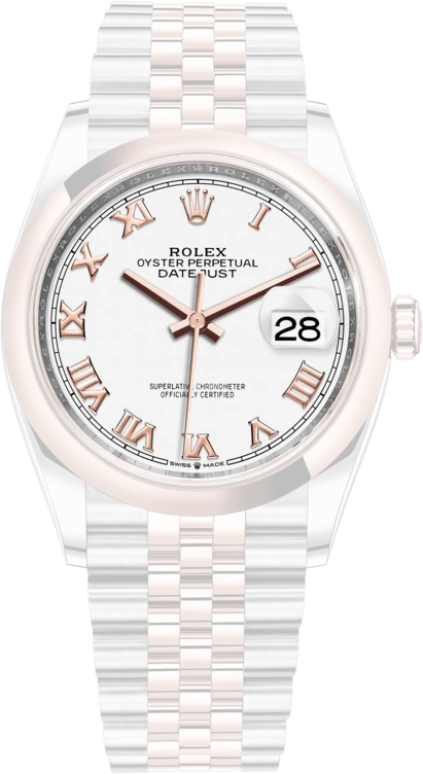 Rolex,Datejust 36 36mm,36mm,Oystersteel,Everose Gold,White,Automatic,Day,70hours,126201,126201-0015