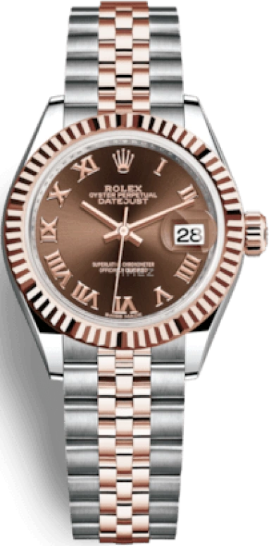Rolex,Lady-Datejust 28mm,28mm,Rose Gold,Stainless Steel,Brown,Automatic,Day,55hours,279171,279171-0009