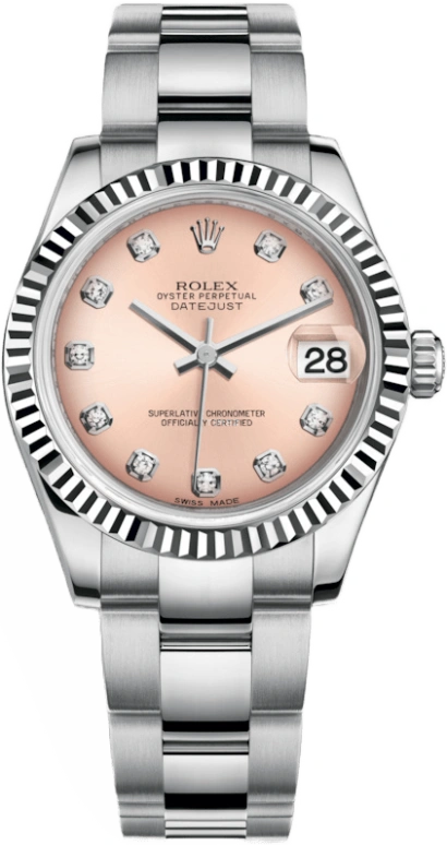 Rolex,Datejust 31 31mm,31mm,White Gold,Stainless Steel,Pink,Automatic,Day,48hours,178274,178274-0053
