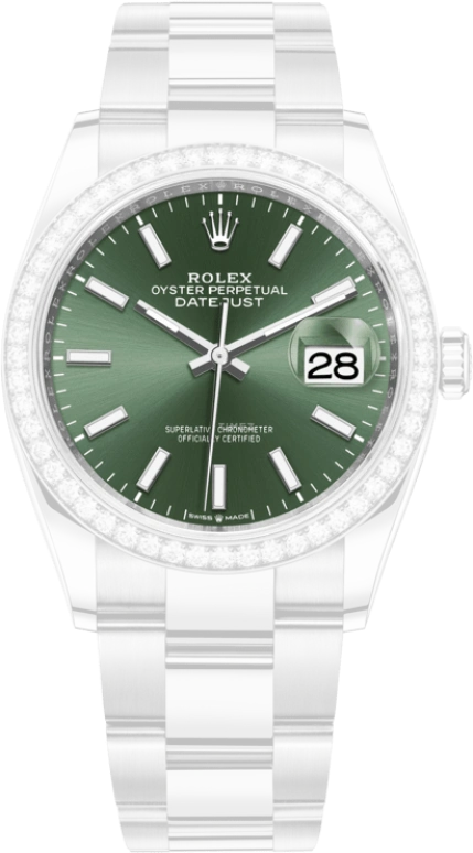 Rolex,Datejust 36 36mm,36mm,White Gold,Stainless Steel,Green,Automatic,Day,70hours,126284RBR,126284RBR-0044