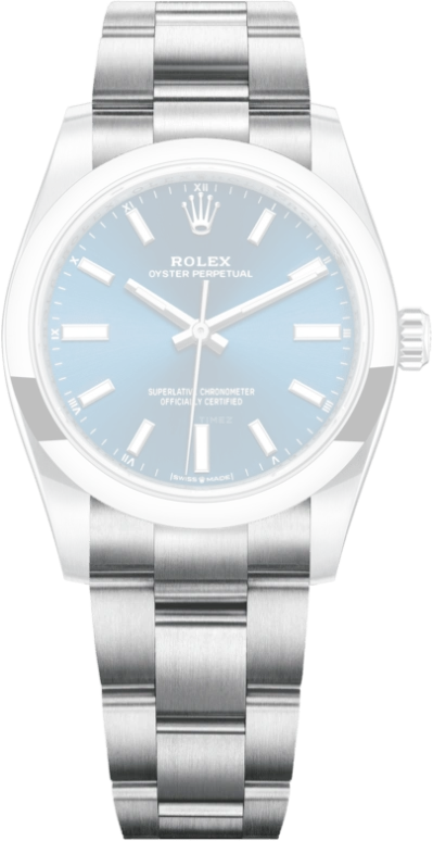 Rolex,Oyster Perpetual 34mm,34mm,Stainless Steel,Blue,Automatic,55hours,In-house Caliber,124200,124200-0003