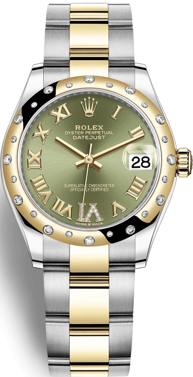 Rolex,Datejust 31 31mm,31mm,Yellow Gold,Stainless Steel,Green,Automatic,Day,55hours,278343RBR,278343RBR-0015