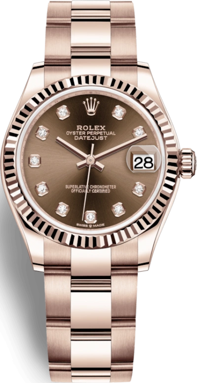Rolex,Datejust 31 31mm,31mm,Rose Gold,Brown,Automatic,Day,55hours,278275,278275-0017