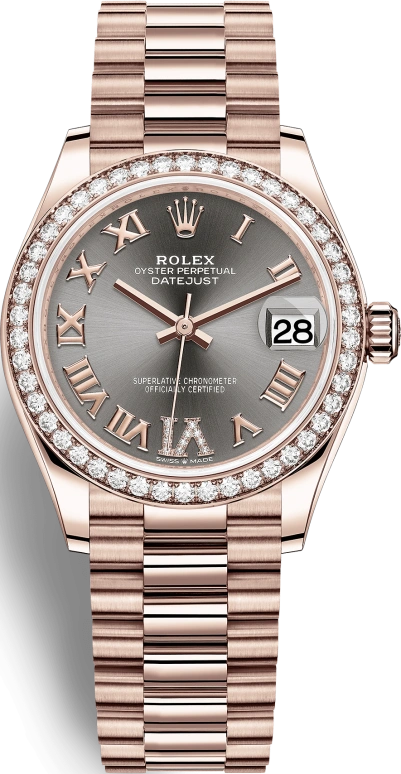 Rolex,Datejust 31 31mm,31mm,Rose Gold,Grey,Automatic,Day,55hours,278285RBR,278285RBR-0027