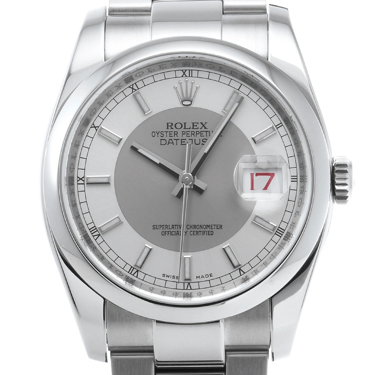 Rolex,Datejust 36 36mm,36mm,Stainless Steel,Silver,Grey,Automatic,Day,48hours,116200 Silver Tuxedo Oyster