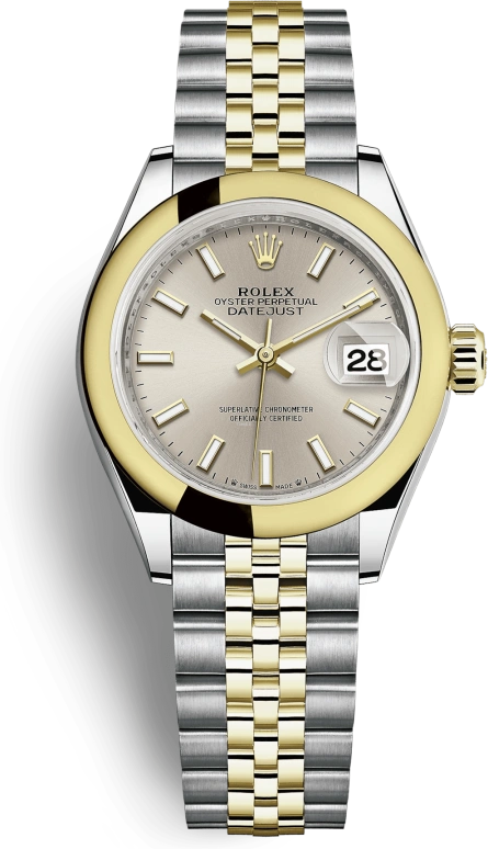 Rolex,Lady-Datejust 28mm,28mm,Yellow Gold,Stainless Steel,Silver,Automatic,Day,55hours,279163,279163-0019