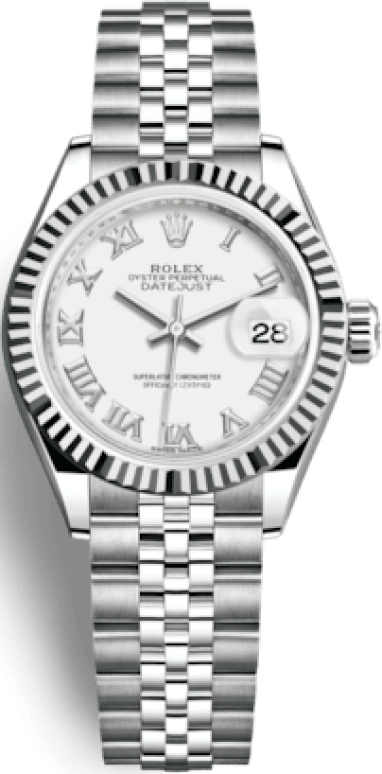 Rolex,Lady-Datejust 28mm,28mm,White Gold,Stainless Steel,White,Automatic,Day,55hours,279174,279174-0019