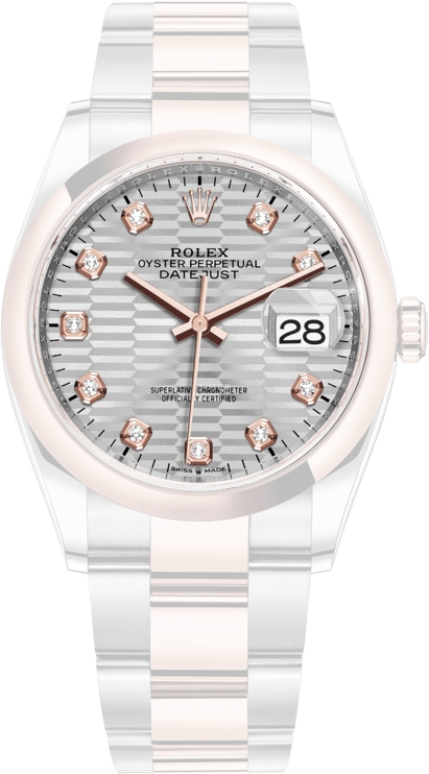 Rolex,Datejust 36 36mm,36mm,Rose Gold,Stainless Steel,Silver,Automatic,Day,70hours,126201,126201-0040