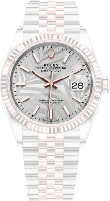 Rolex,Datejust 36 36mm,36mm,Rose Gold,Stainless Steel,Silver,Automatic,Day,70hours,126231,126231-0031