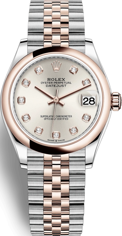Rolex,Datejust 31 31mm,31mm,Rose Gold,Stainless Steel,Silver,Automatic,Day,55hours,278241,278241-0016