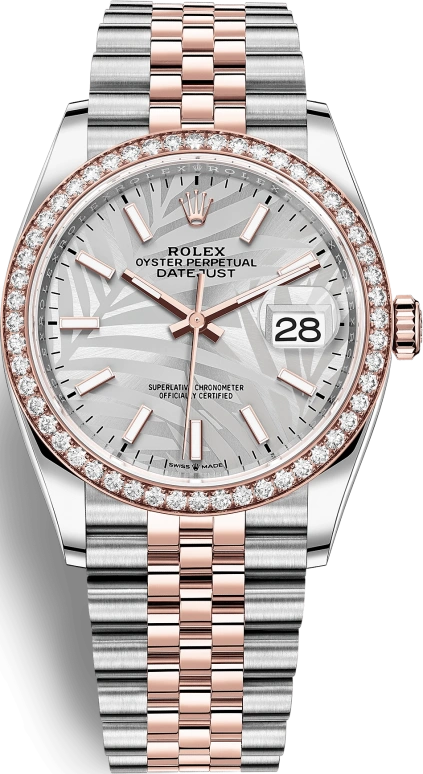 Rolex,Datejust 36 36mm,36mm,Oystersteel,Everose Gold,Silver,Automatic,Day,70hours,126281RBR,126281RBR-0019