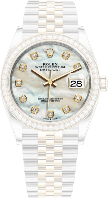Rolex,Datejust 36 36mm,36mm,Yellow Gold,Stainless Steel,White,Automatic,Day,70hours,126283RBR,126283RBR-0009