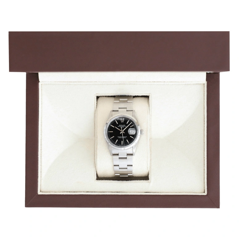 Rolex,Date 34mm,34mm,Stainless Steel,Black,Automatic,Day,48hours,15200 Black