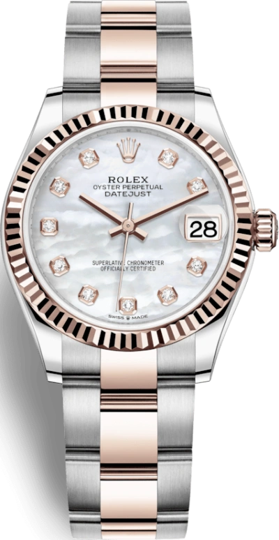 Rolex,Datejust 31 31mm,31mm,Rose Gold,Stainless Steel,White,Automatic,Day,55hours,278271,278271-0025