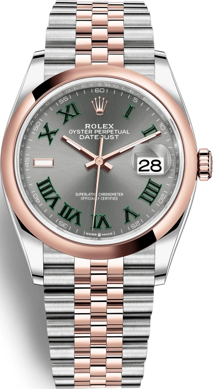 Rolex,Datejust 36 36mm,36mm,Rose Gold,Stainless Steel,Grey,Automatic,Day,70hours,126201,126201-0029